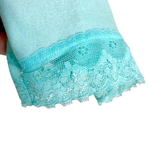 Vintage Vanity Fair Mint Green Lingerie Pegnior Top Button Up L Lace Embroidered - Picture 4 of 7